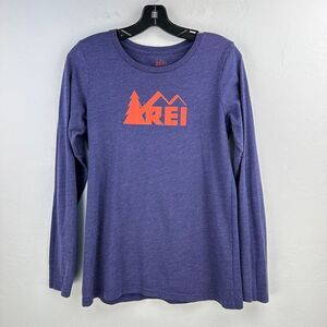 Rei Basic Tshirt Womens M Blue Red Heather Logo Print Long Sleeve Minimalist‎
